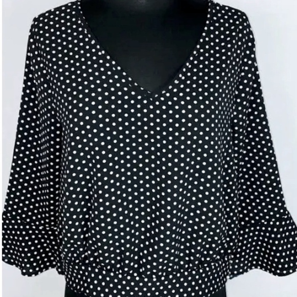 honey peace Black and White Polka Dot Blouse